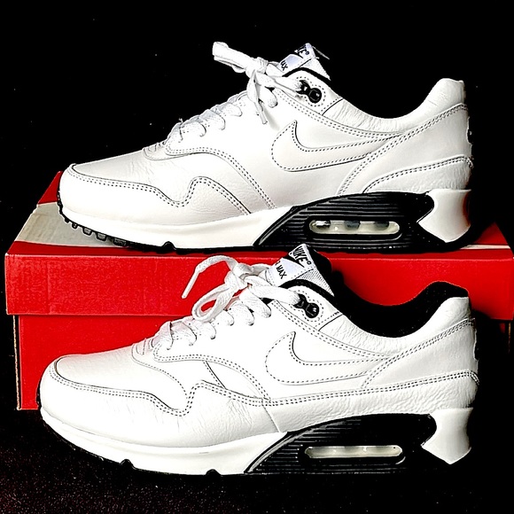 NIKE AIR MAX 90/1 AJ7695 106 Premium White Black Men's Running Shoes Size 9 - Picture 1 of 6